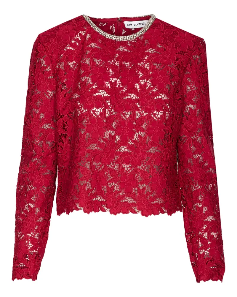 Self-Portrait crystal-collar lace blouse - Rot Rot