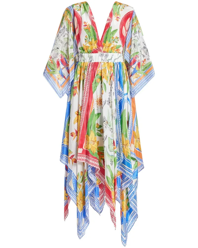 FARM Rio Tropical Destination Midikleid mit Kimono-Ärmeln - Weiß Weiß