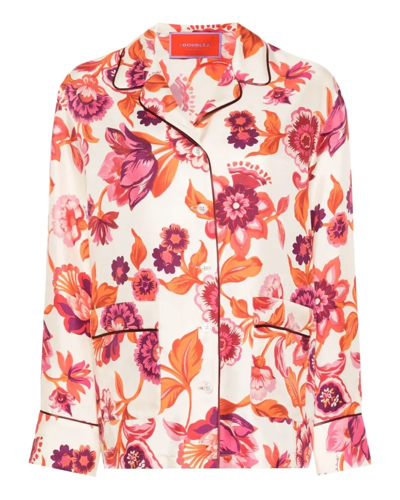 La DoubleJ Pyjama-Oberteil aus Seide mit Blumen-Print - Nude Nude