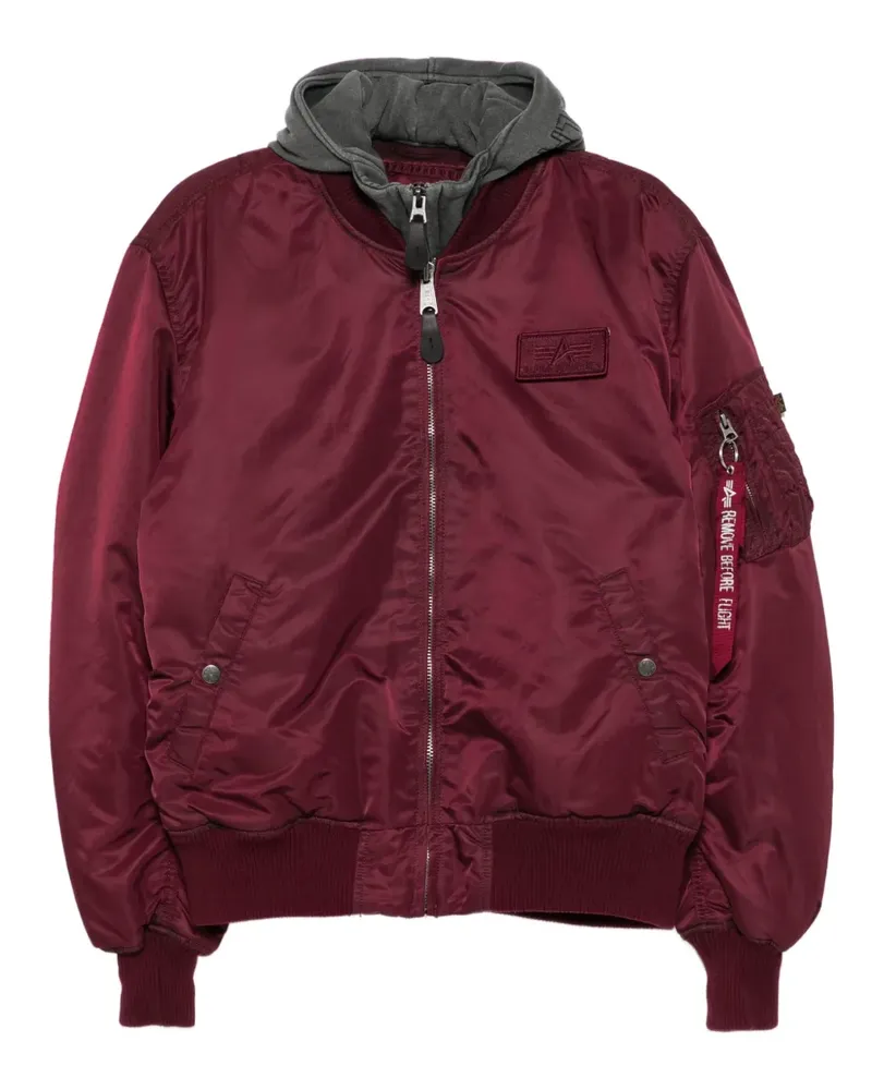 Alpha Industries Kapuzen-Bomberjacke mit Logo-Applikation - Rot Rot