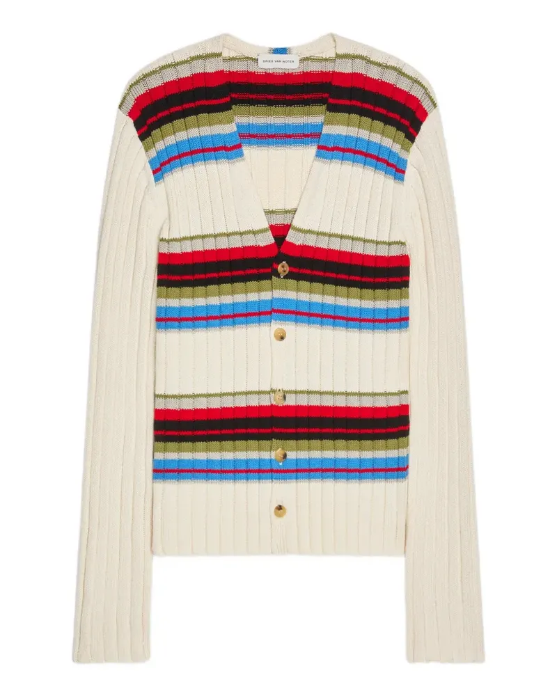 Dries van Noten striped V-neck cardigan - Nude Nude