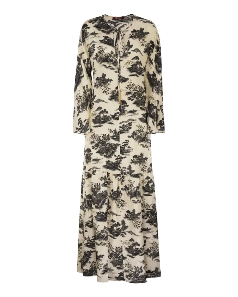 Max Mara landscape-print drawstring maxi dress - Nude Nude