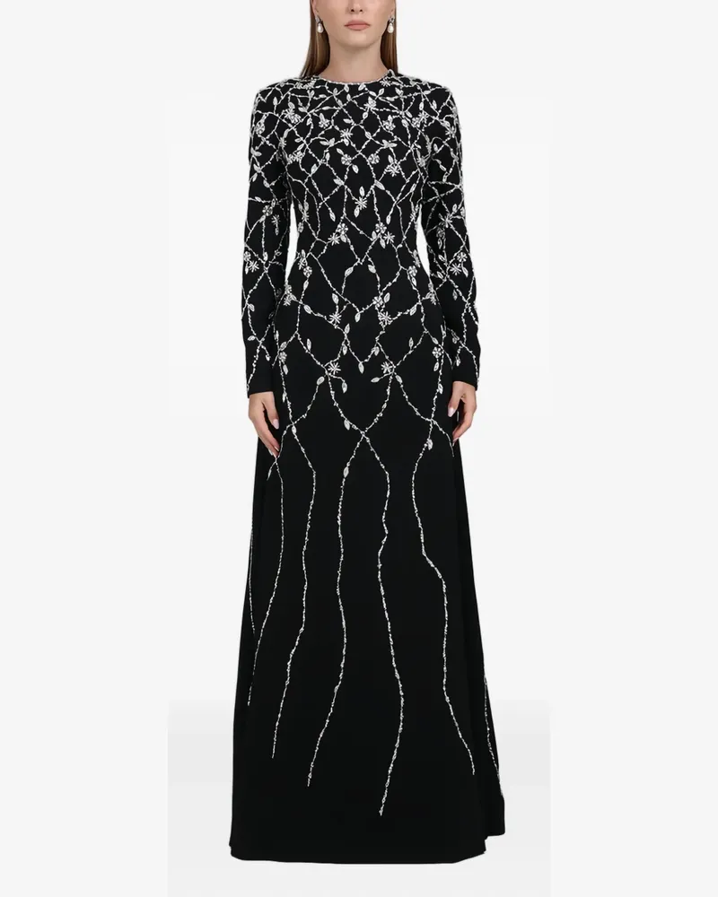 Dina Melwani Verziertes Maxikleid - Schwarz Schwarz