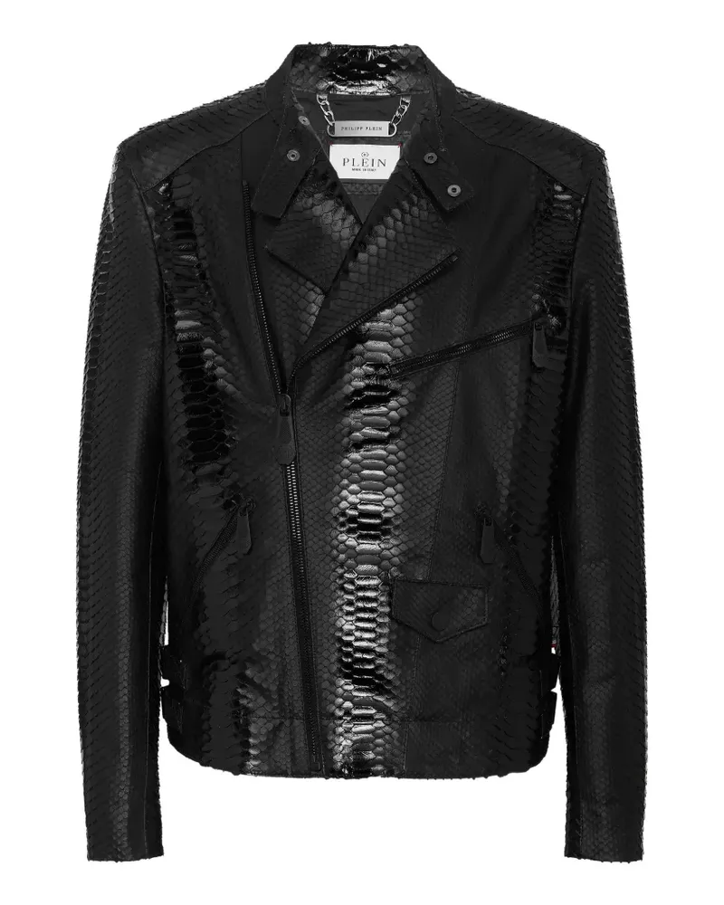 Philipp Plein python leather biker jacket - Schwarz Schwarz
