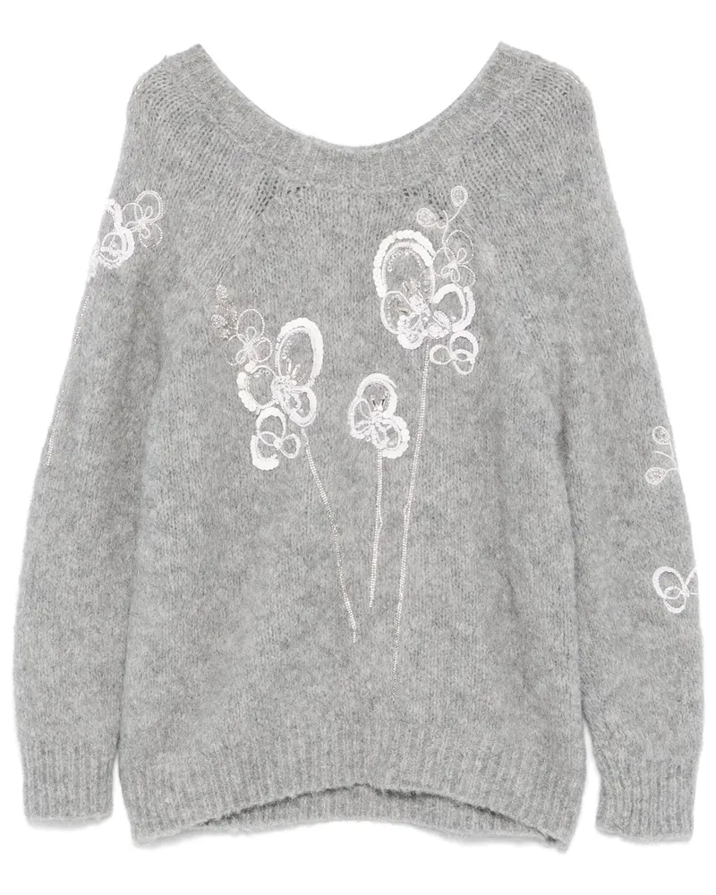 BERNADETTE Pullover mit Blumenmotiv - Grau Grau