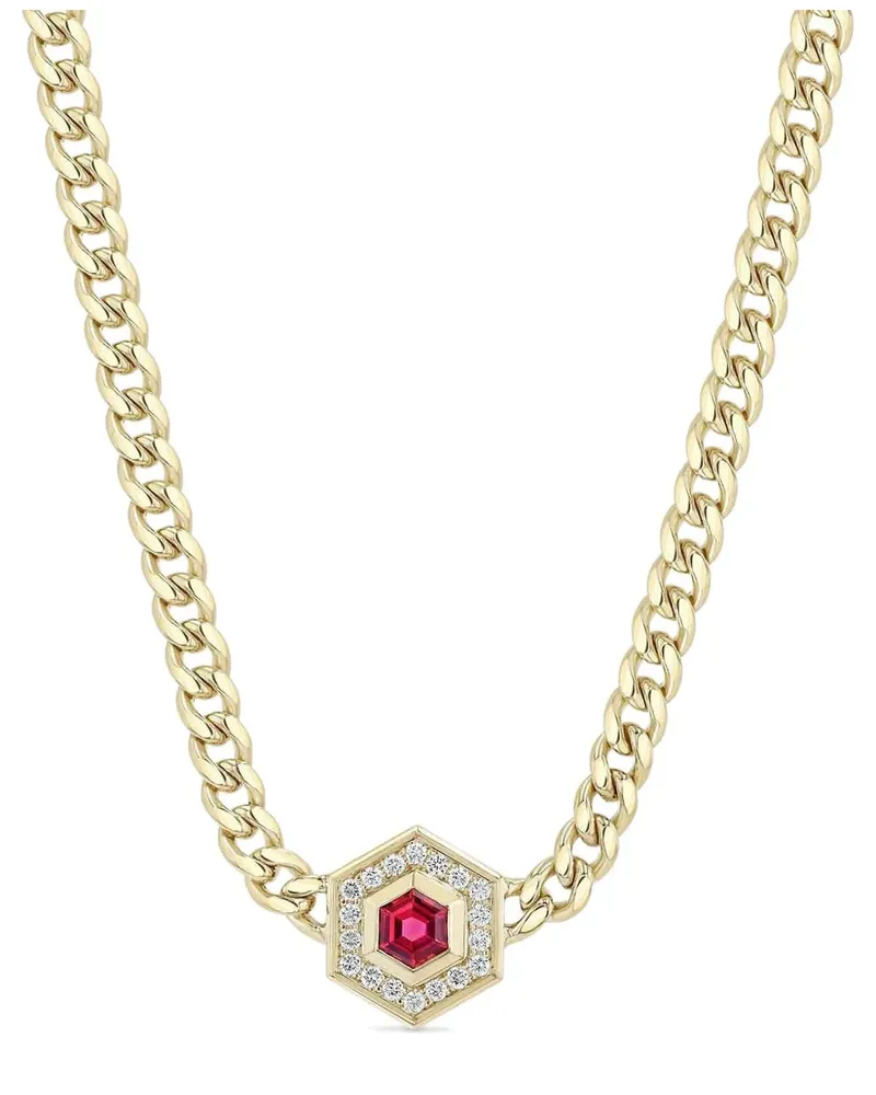 ZOË CHICCO 14kt Hexagon Gelbgoldhalskette mit Turmalin und Diamant Gold