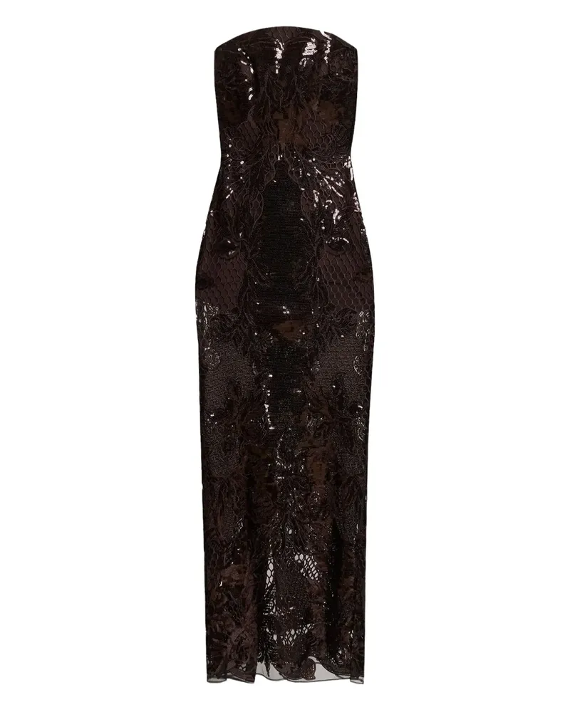 Elie Saab Maxikleid mit Spitzeneinsätzen - CHOCOLATE BROWN Chocolate