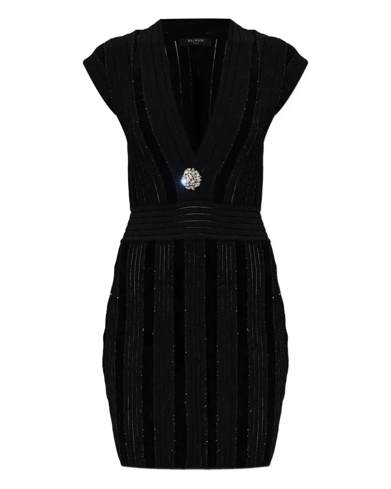 Balmain embellished-chest V-neck dress - Schwarz Schwarz