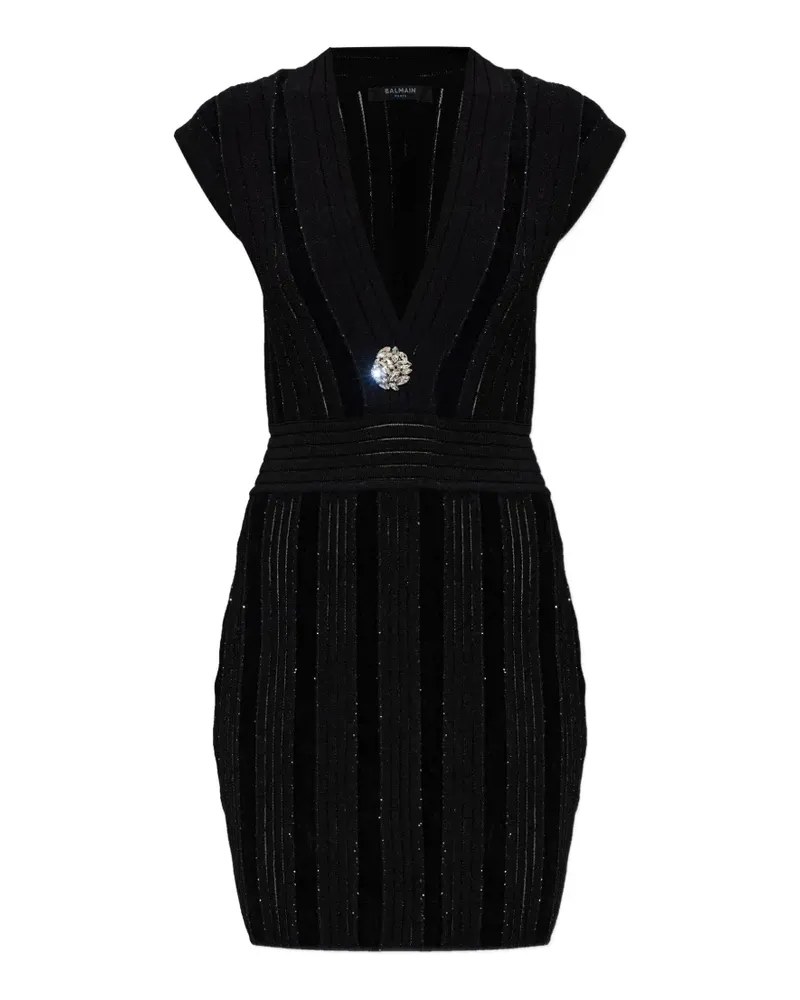 Balmain Verziertes Kleid mit V-Ausschnitt - Schwarz Schwarz