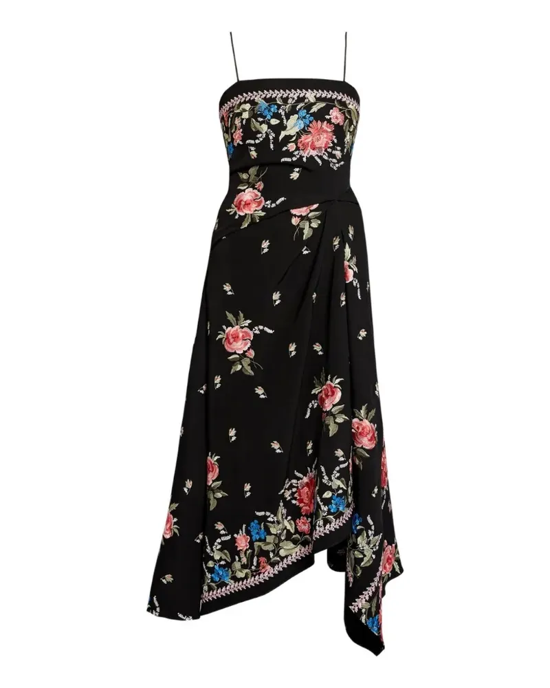 Erdem floral draped asymmetric dress - Schwarz Schwarz