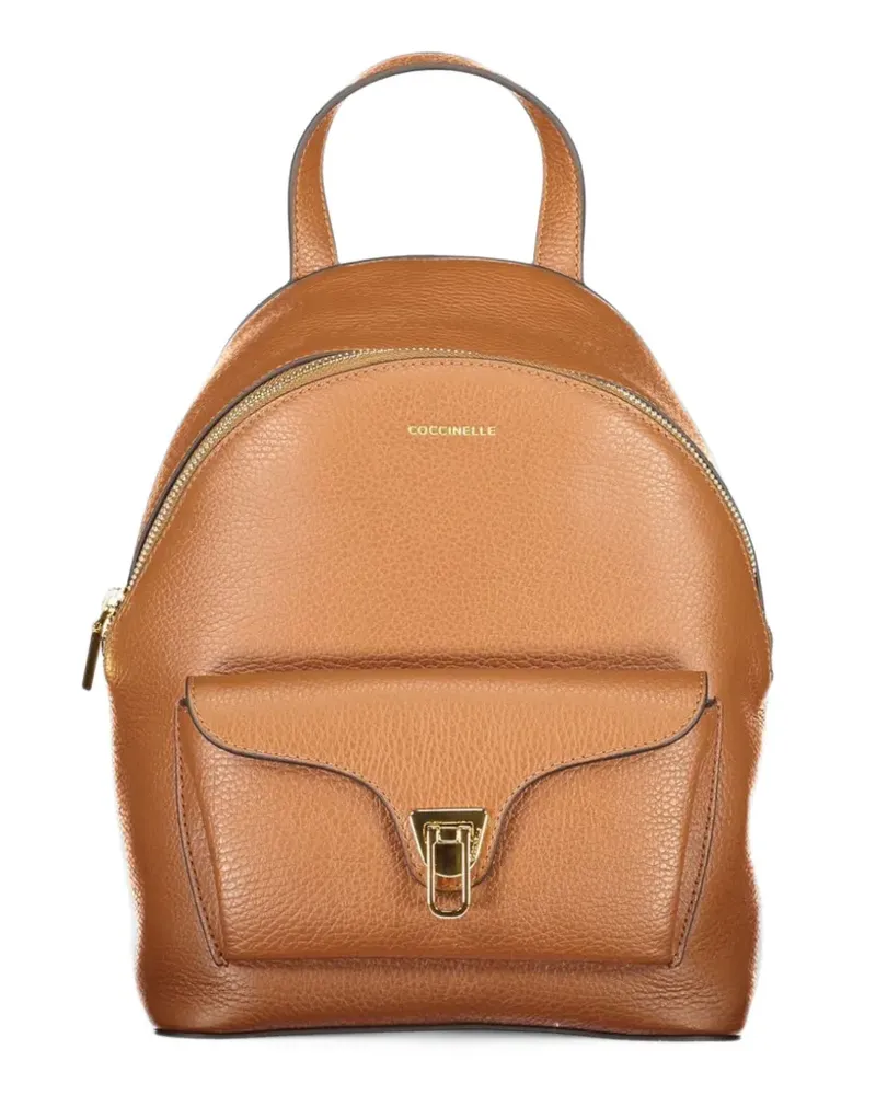 Coccinelle small Beat grained leather backpack - Braun Braun