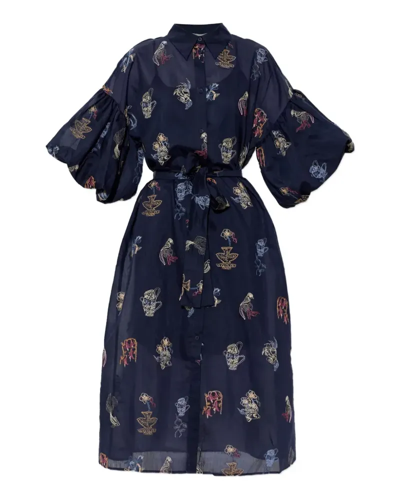 MUNTHE Nalmetto embroidered balloon-sleeve midi dress - Blau Blau
