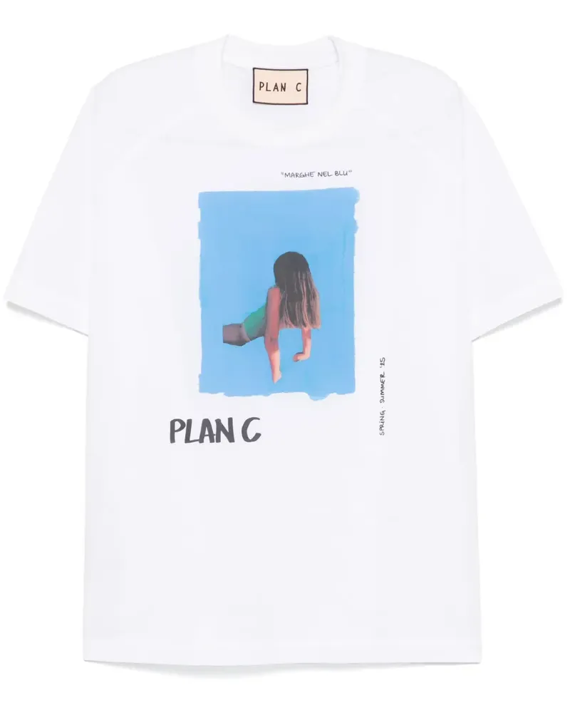 PLAN C Marghe Nel T-Shirt mit Blu-Print - Weiß Weiß