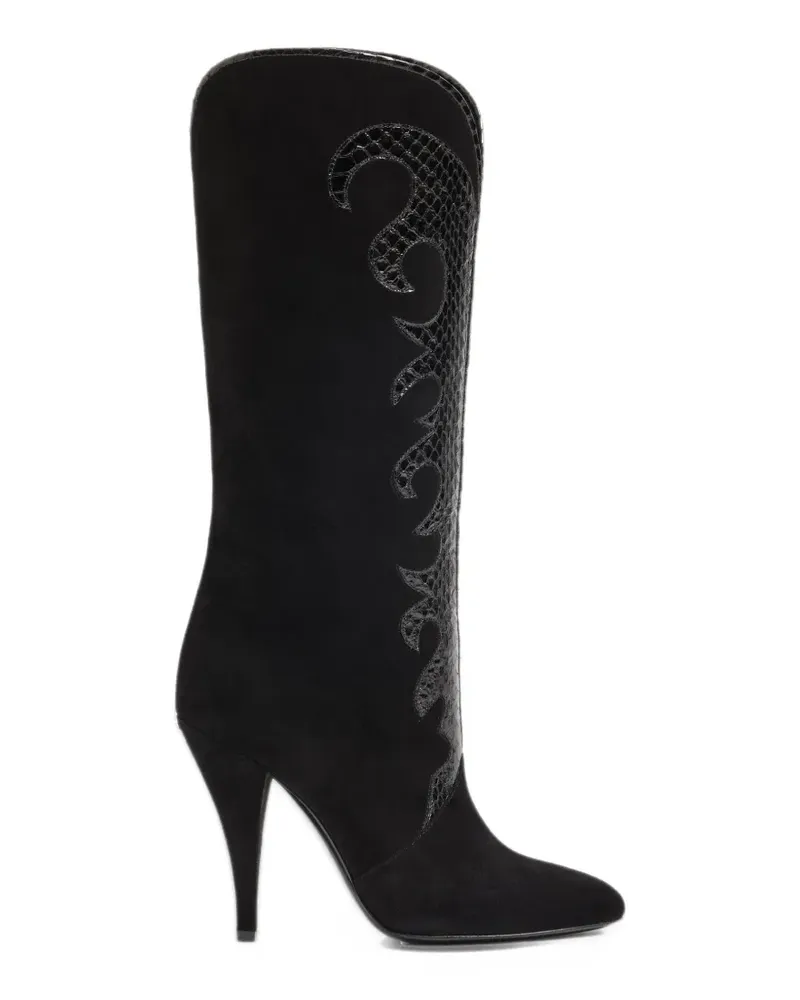 Valentino Garavani Boutade suede boots with elaphe-details 105mm - Schwarz Schwarz