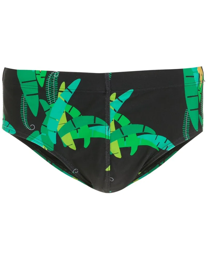Amir Slama Badehose mit Blatt-Print Schwarz