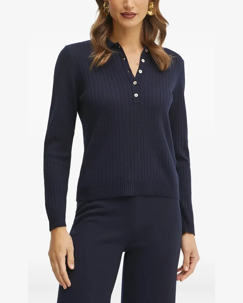 Luisa Spagnoli Gerippter Pullover mit Polokragen - Blau Blau