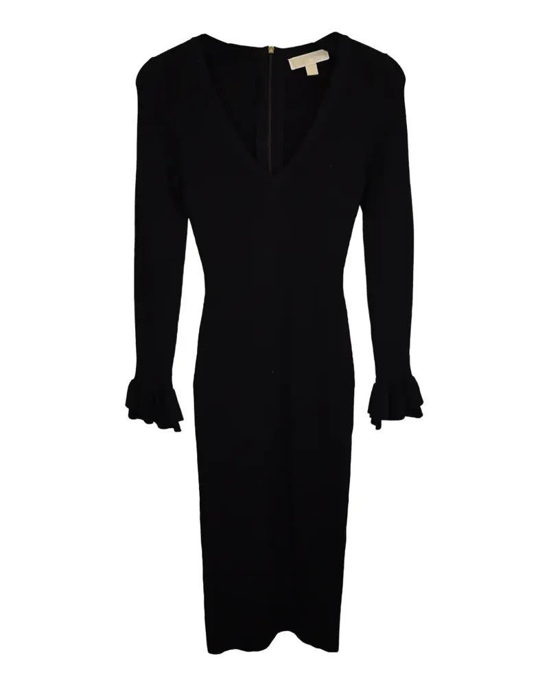 Michael Kors Geripptes Midikleid mit gerüschten Bündchen - Schwarz Schwarz