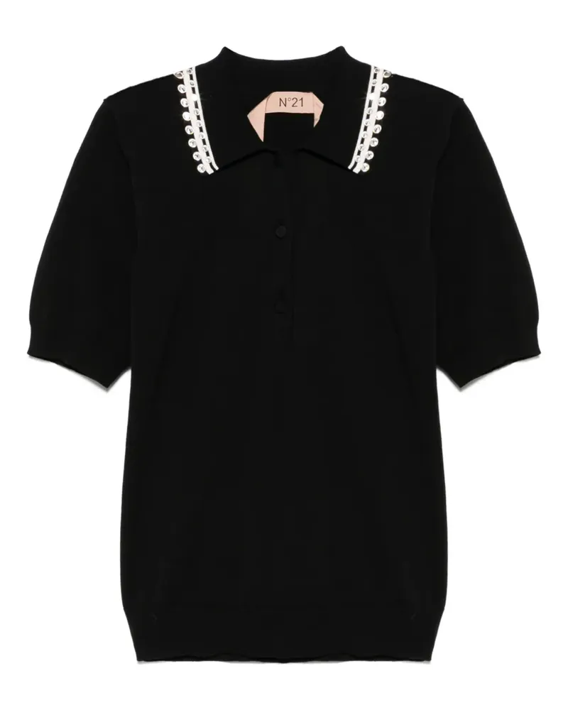 N° 21 Poloshirt mit Kristallen - Schwarz Schwarz