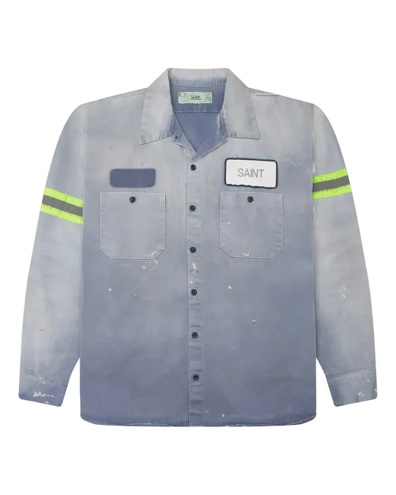 SAINT MXXXXXX Distressed-T-Shirt mit Logo-Patch - Blau Blau