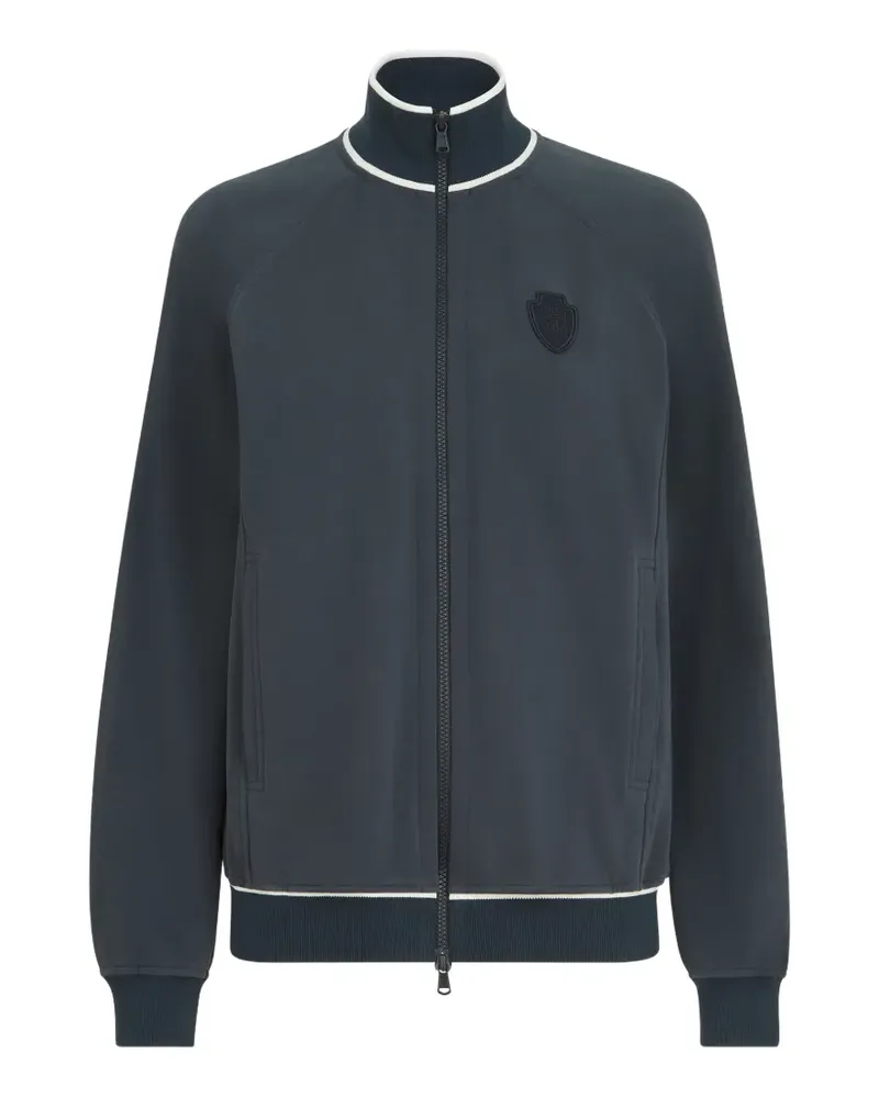 Brunello Cucinelli Sweatshirt aus glattem Baumwoll-Frottee mit Reißverschluss und Logo - Blau Blau