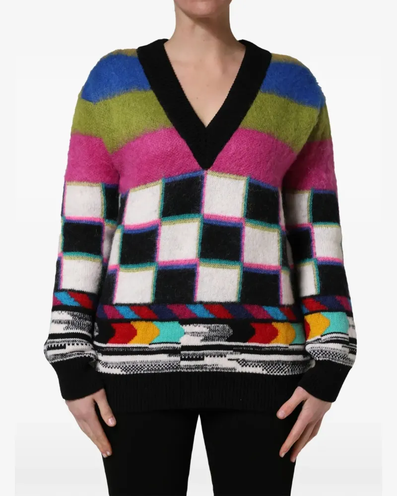 Dolce & Gabbana Pullover mit Karomuster und V-Ausschnitt - Weiß Weiß
