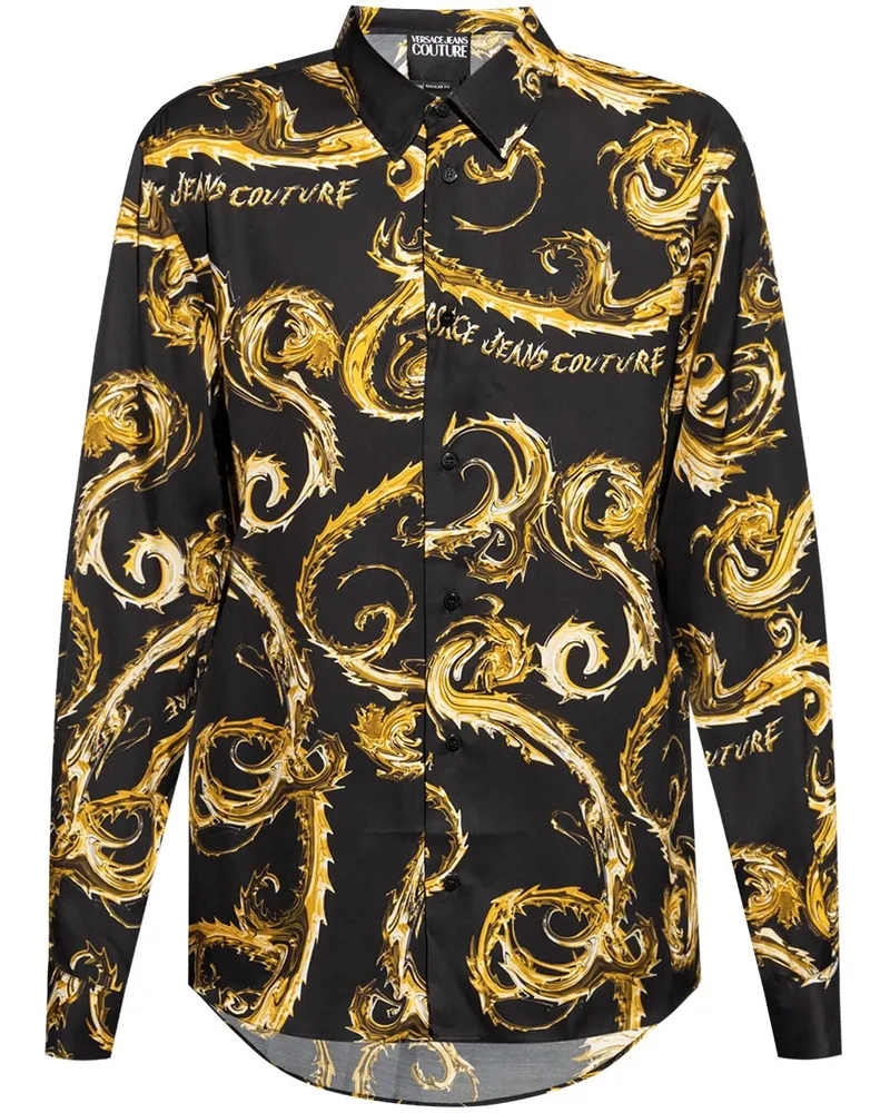 Versace Jeans Hemd mit Watercolor Couture-Print Schwarz