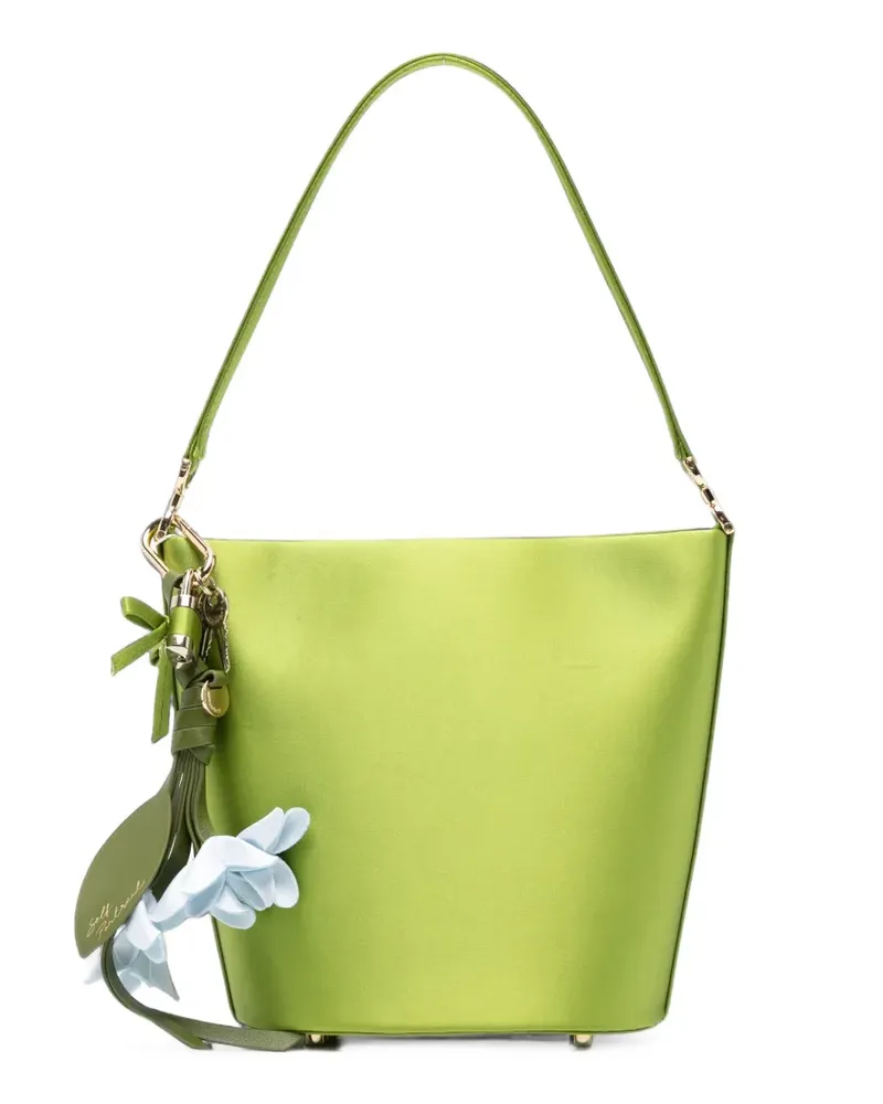 Self-Portrait floral-charm satin bucket bag - Grün Grün