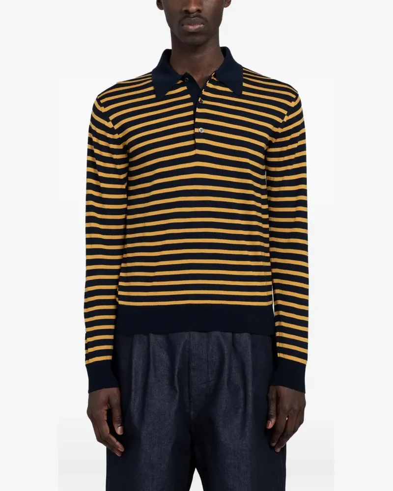 Junya Watanabe striped long-sleeved polo shirt - Blau Blau