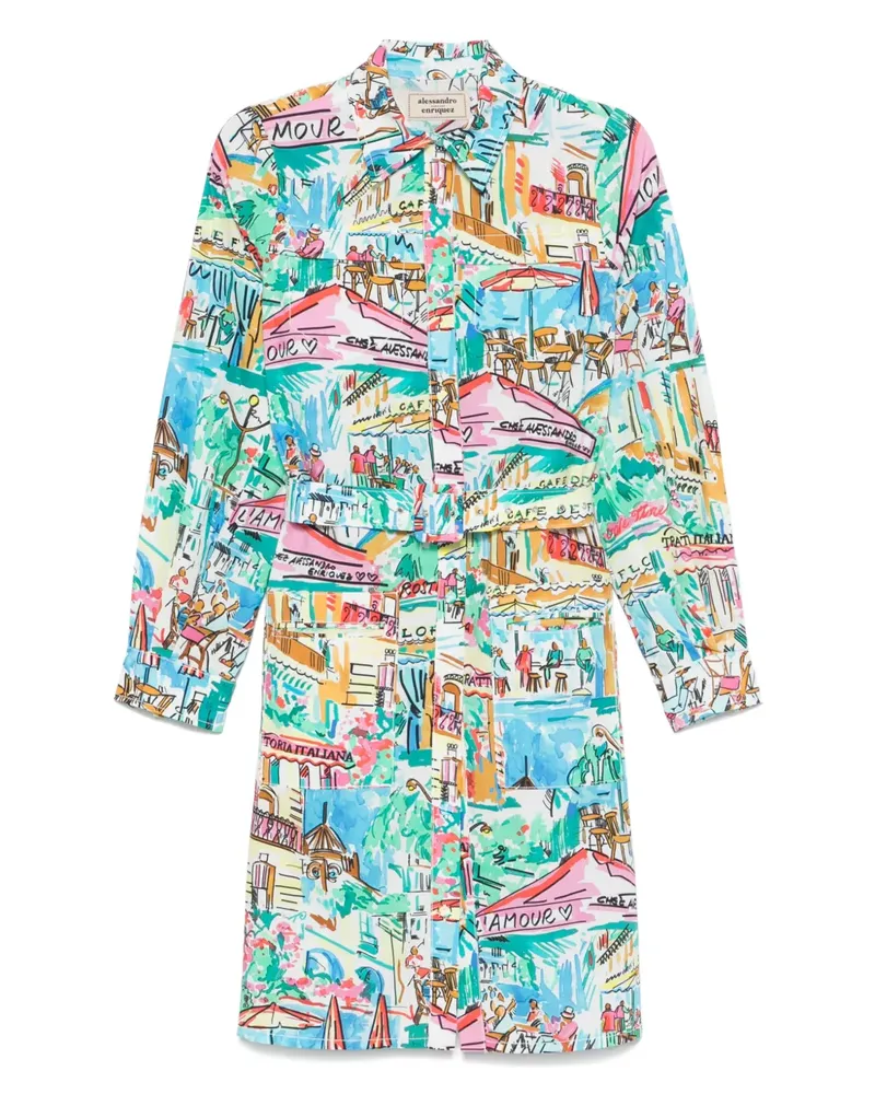 Alessandro Enriquez Minikleid mit Illustrations-Print - Blau Blau