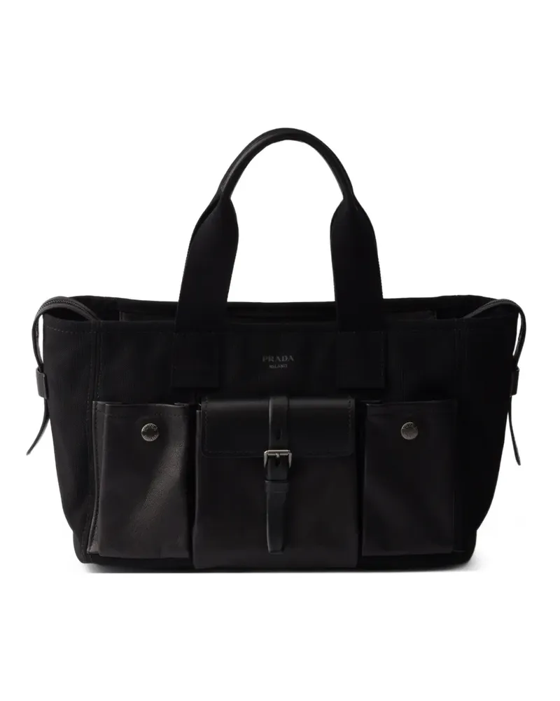 Prada Route large canvas and leather tote bags - Schwarz Schwarz