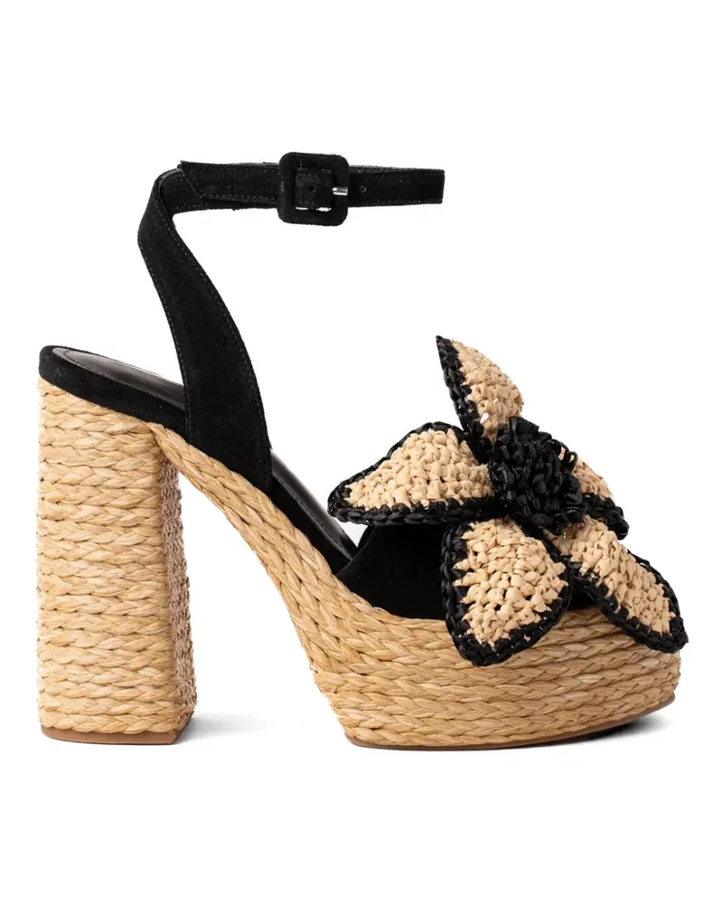 Paloma Barceló Tracy floral-appliqué raffia-sole sandals - Schwarz Schwarz
