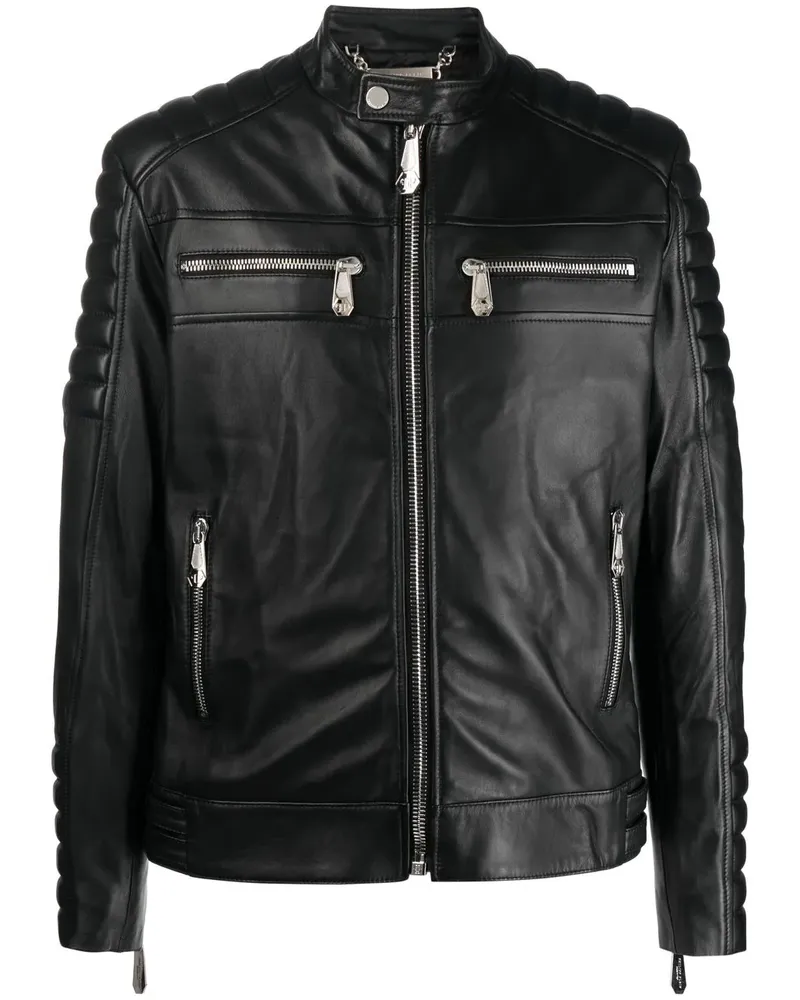 Philipp Plein Klassische Lederjacke - Schwarz Schwarz