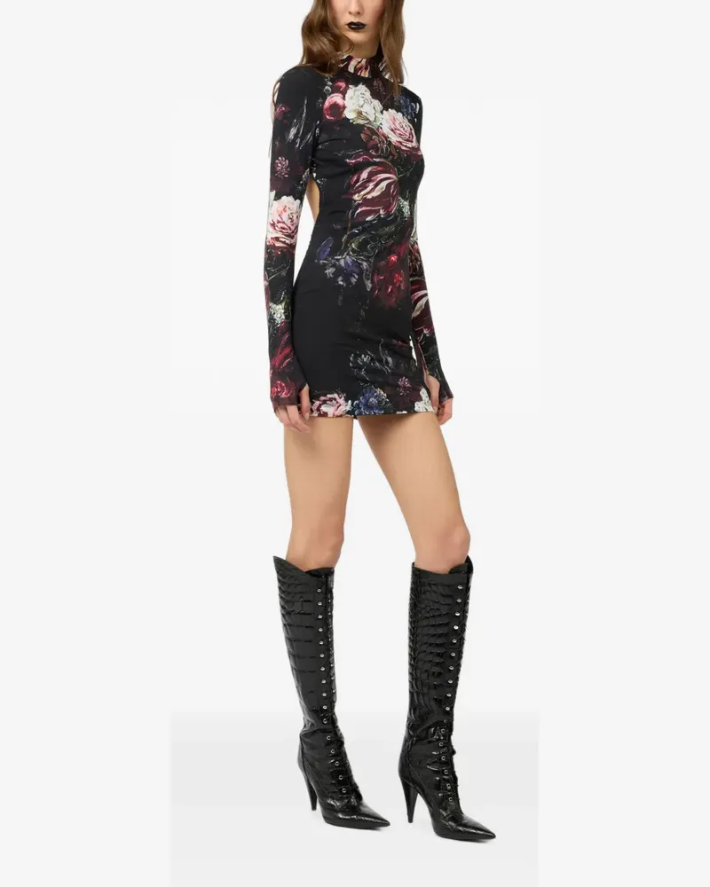 Roberto Cavalli Minikleid mit Blumenprint - Schwarz Schwarz
