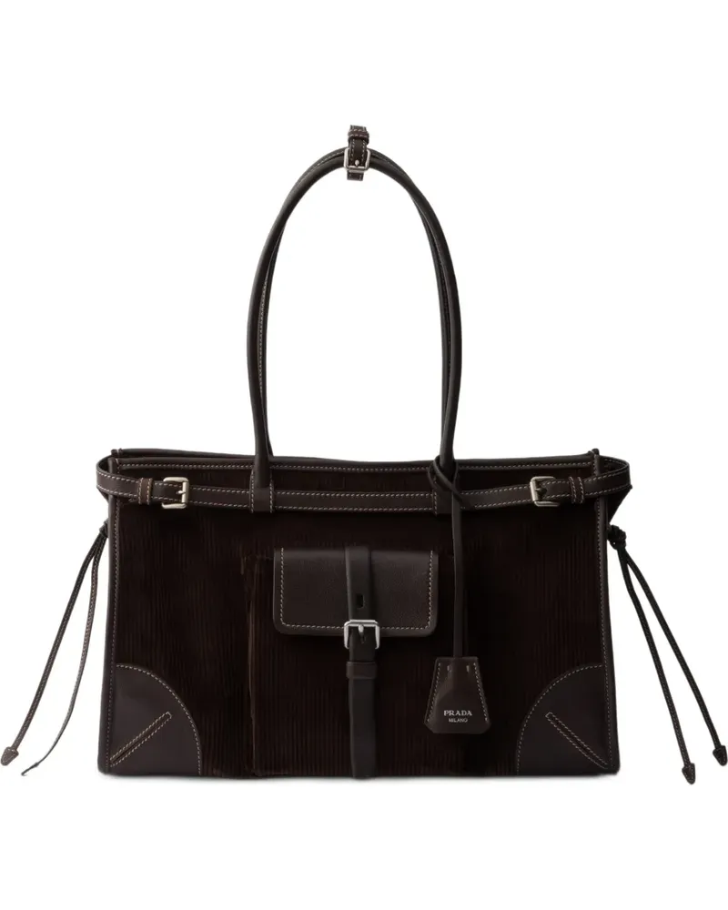 Prada Große Bonnie Handtasche aus Cord und Leder - Braun Braun