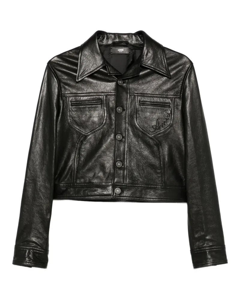 Amiri Lederjacke mit Knopfverschluss - Schwarz Schwarz