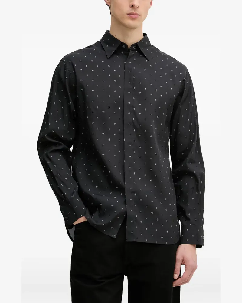Emporio Armani monogram-print long-sleeve shirt - Schwarz Schwarz
