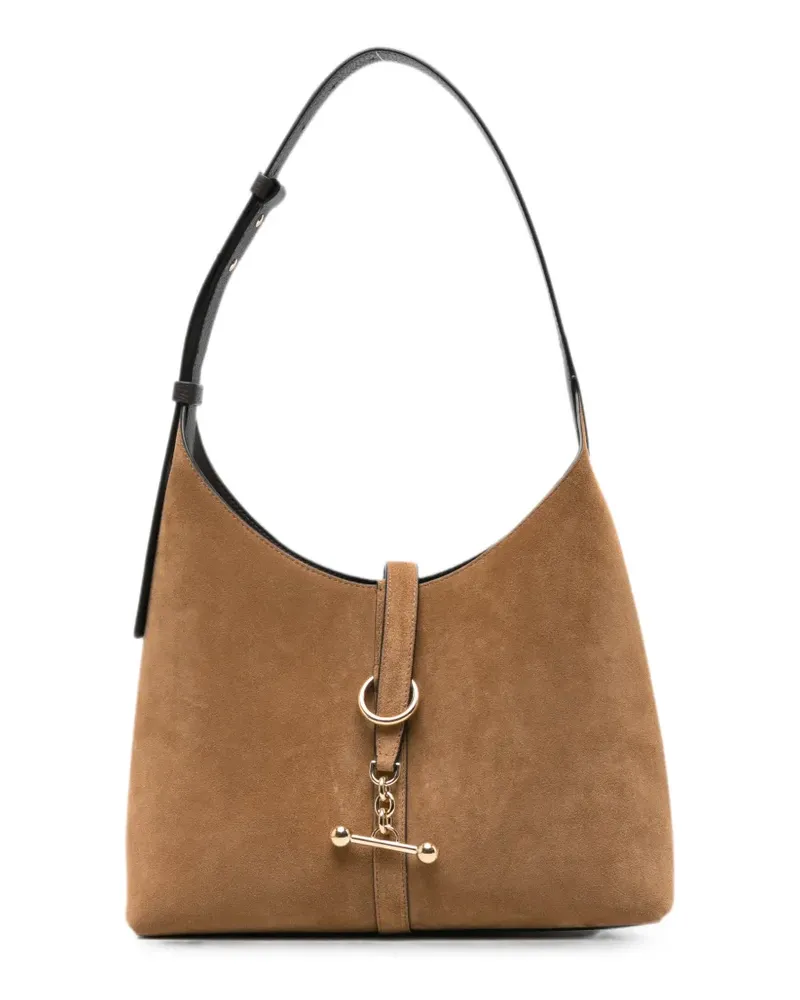 Strathberry bar-detail suede shoulder bag - Nude Nude