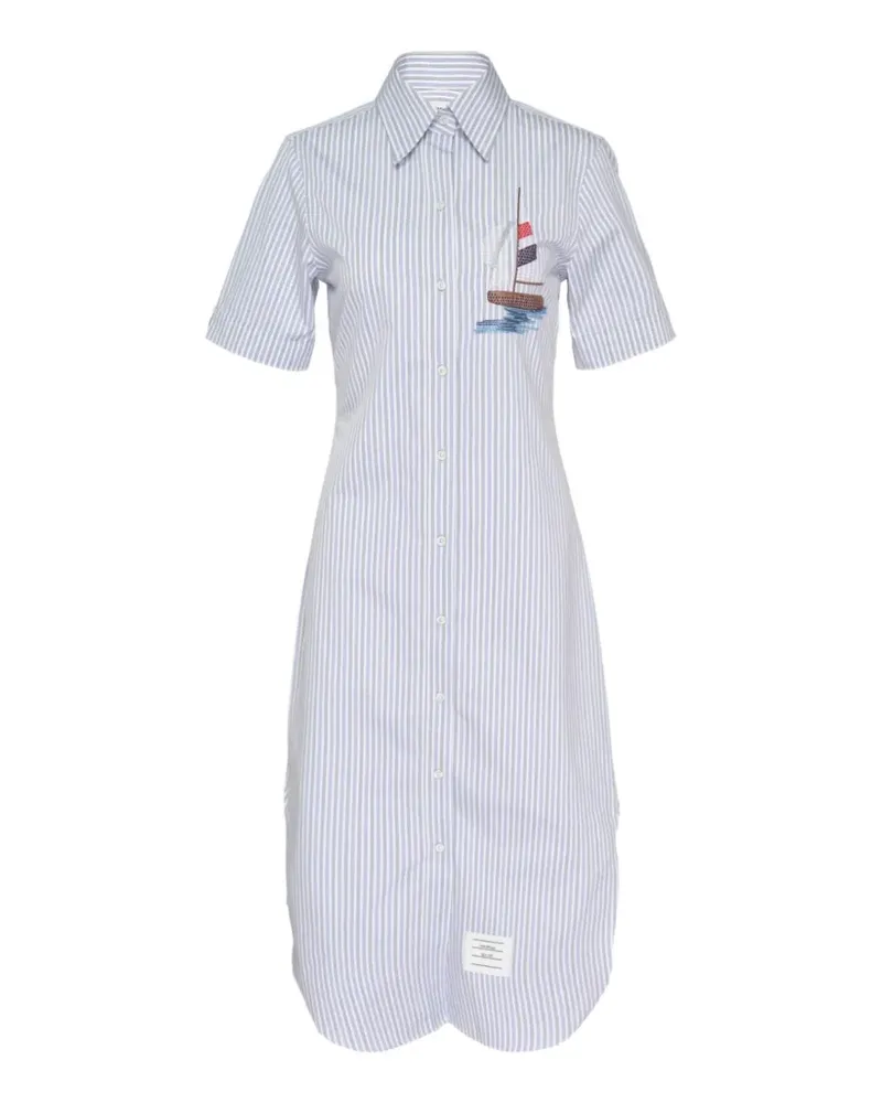 Thom Browne striped embroidered mini shirt dress - Weiß Weiß