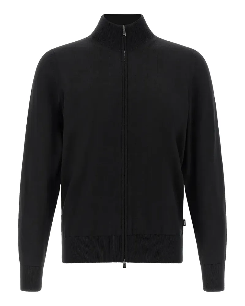 HUGO BOSS zip-up sweater in merino wool - Schwarz Schwarz