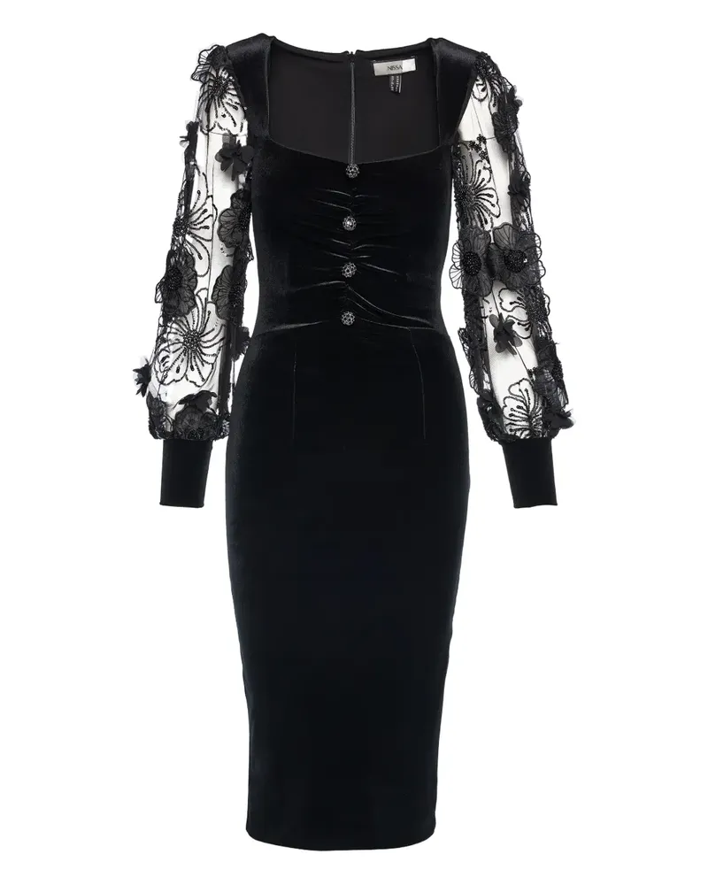 NISSA flower-embellished button midi dress - Schwarz Schwarz