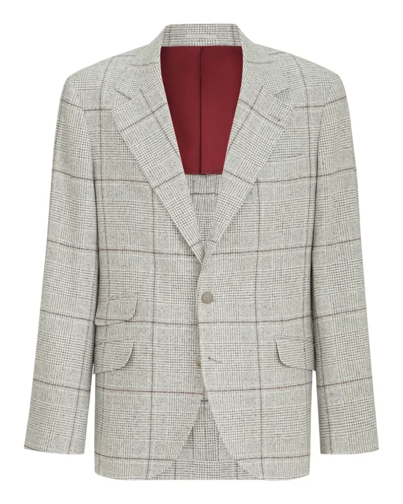 Brunello Cucinelli silk, wool and cashmere Prince-of-Wales flannel deconstructed Cavallo blazer with metal buttons - Grau Grau