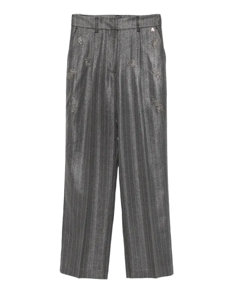Twin-Set Hose mit Nadelstreifen und Kristallen - Grau Grau