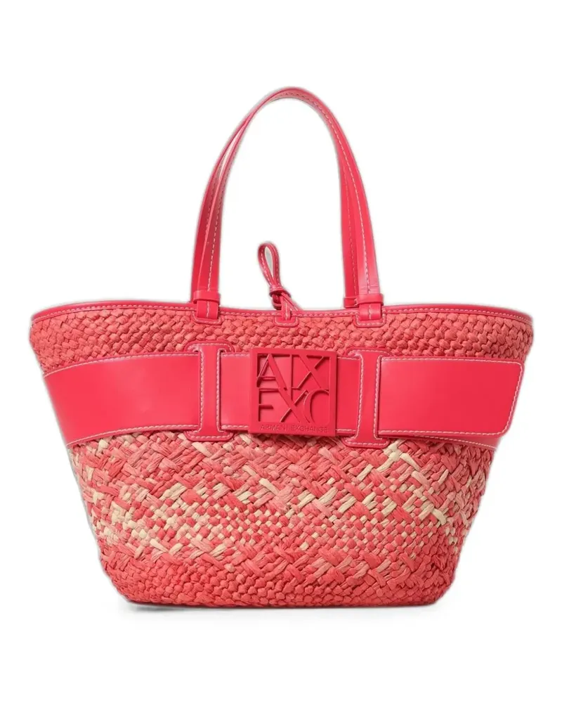 Emporio Armani logo-plaque woven tote bag - Rosa Rosa
