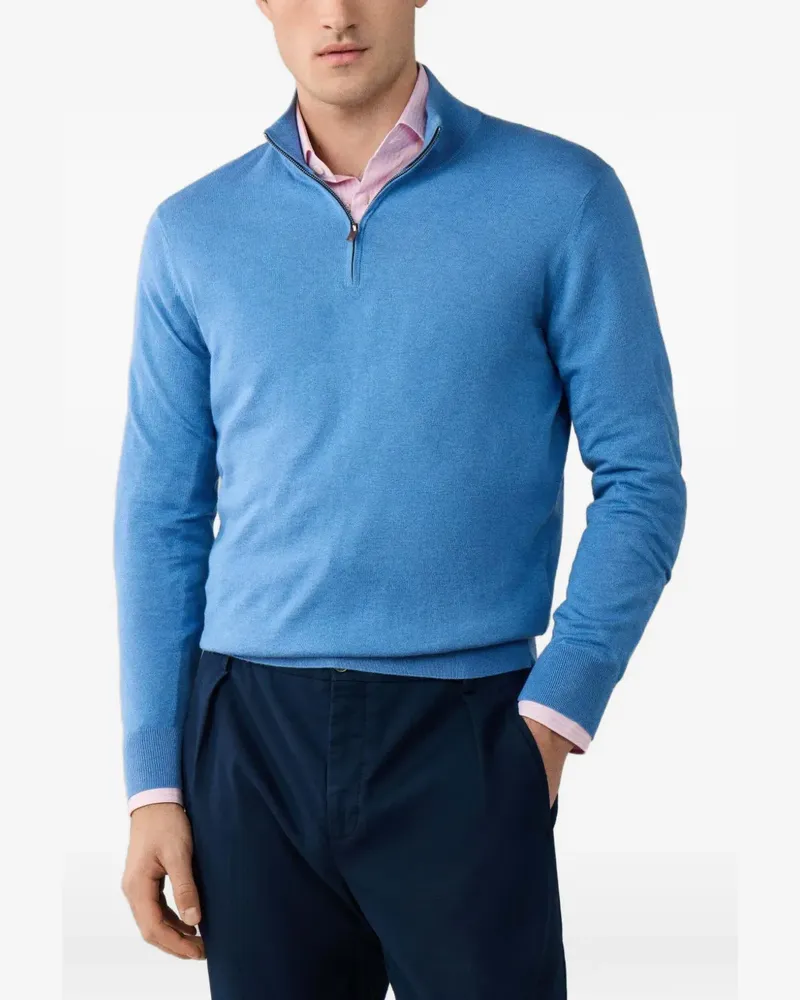 Hackett Half-Zip-Pullover mit Ellenbogen-Patch - Blau Blau