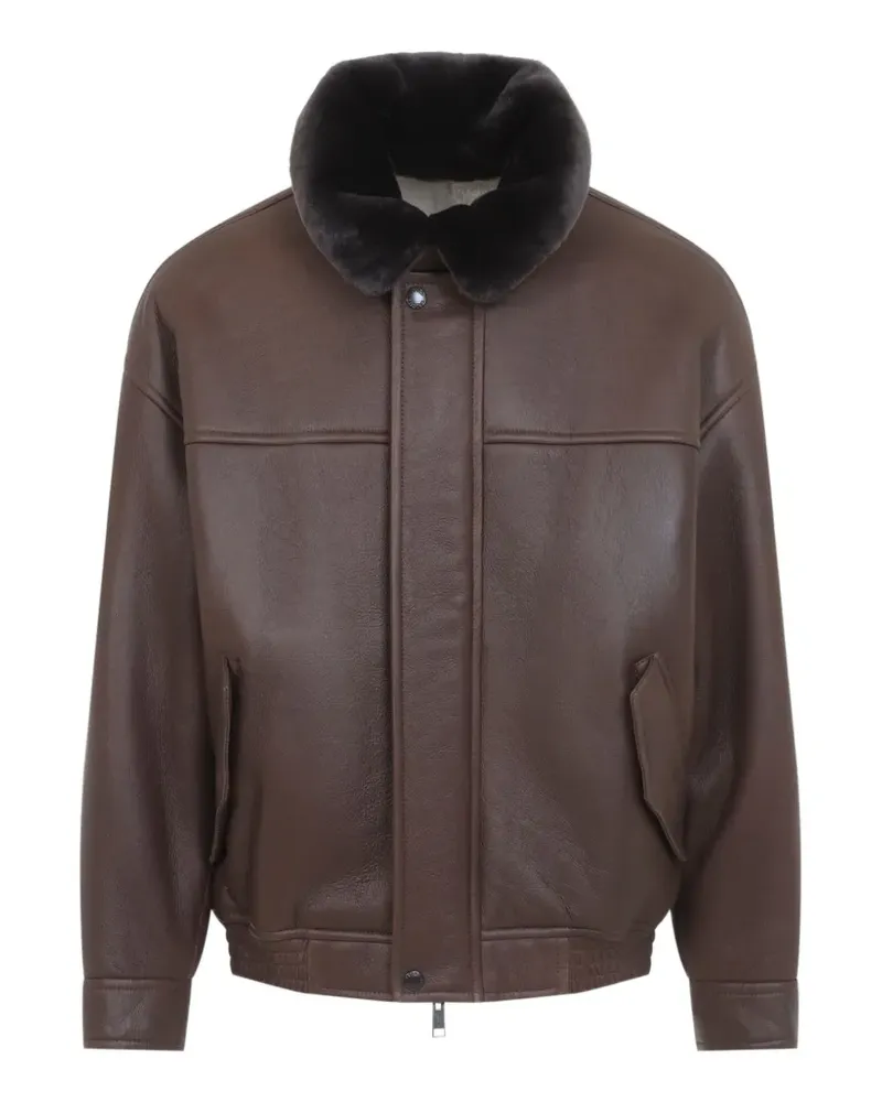 Yves Salomon shearling-collar leather jacket - Braun Braun