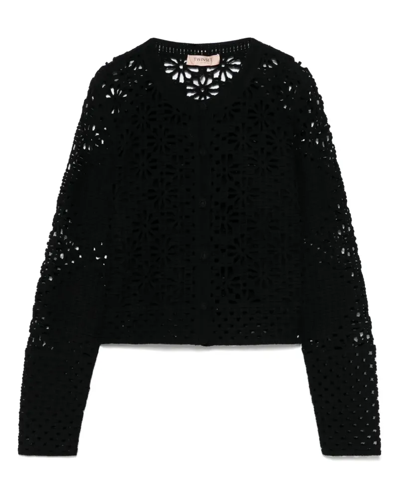 Twin-Set Cardigan mit Lochstrickmuster - Schwarz Schwarz