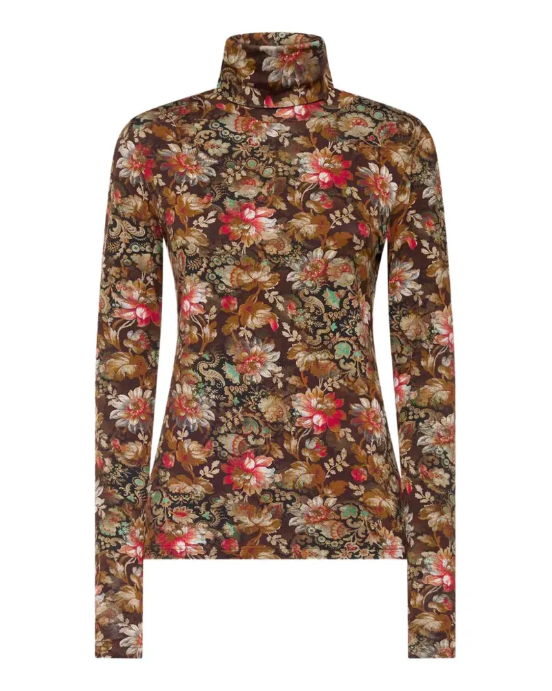 Pierre-Louis Mascia Sassonia Rollkragenoberteil mit Blumenprint - Braun Braun