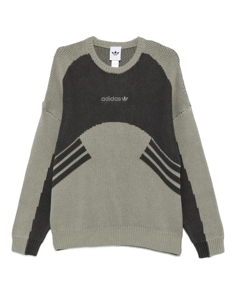 adidas Intarsien-Pullover mit Logo-Stickerei - Grün Grün