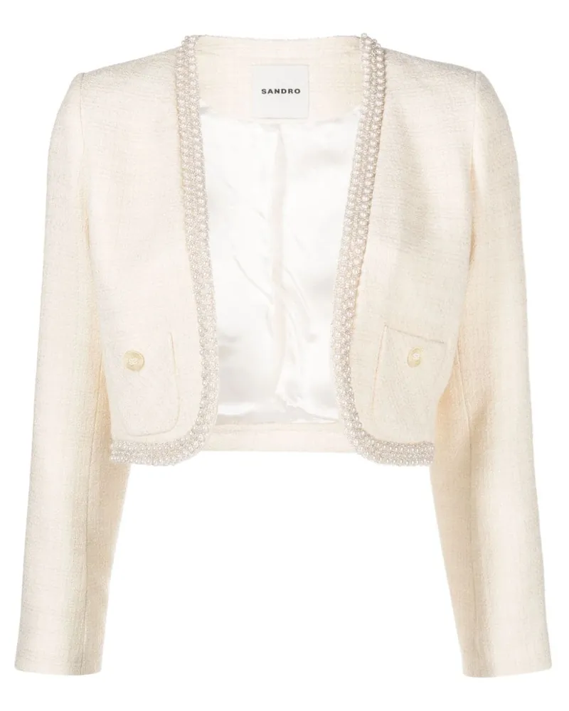 Sandro Cropped-Jacke aus Tweed - Nude Nude