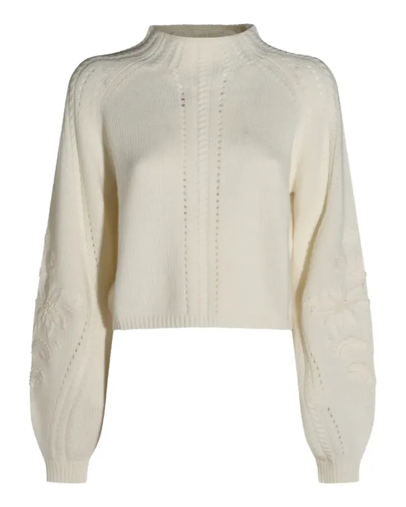 Twin-Set floral-embroidered cable-knit sweater - Nude Nude